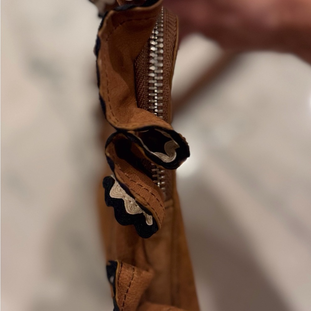 Loeffler Randall Clutch Wristlet Coastal Cowgirl Brown Suede Ruffled Trim NWOT - Picture 15 of 15